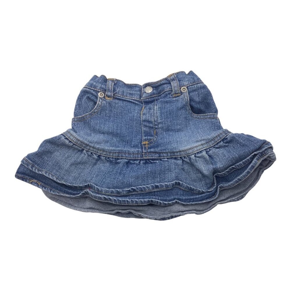 The Childrens Place Stretch Denim Skirt Skort Baby Girl Size 24M Blue Ruffled‎